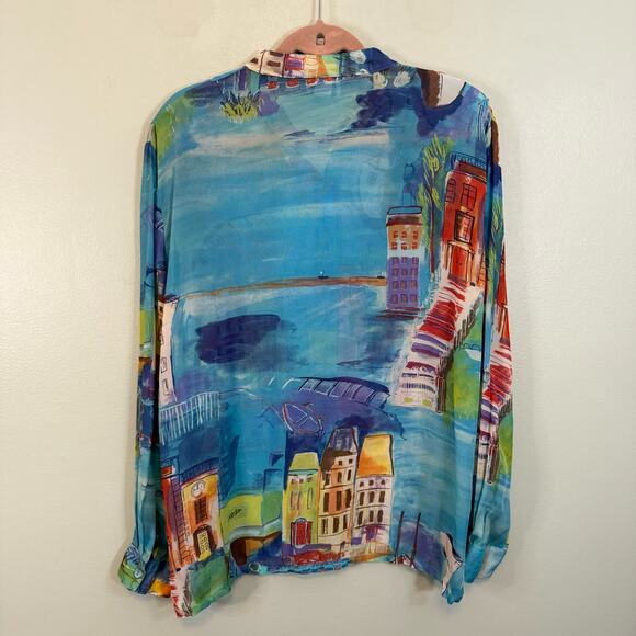 Sea Suns Blouse XL Vintage Vacation Italy Button Up Long Sleeves Blue USA - Picture 2 of 10